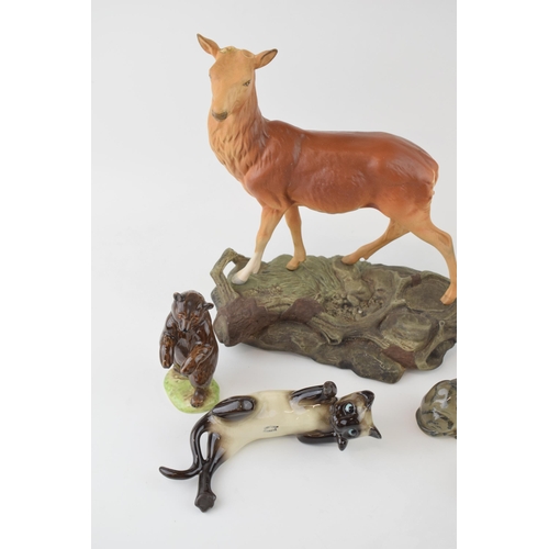 38 - Beswick to include a Connoisseur Stag (missing antlers) a bear 1314 (nip to 1 ear), Black Beauty's f... 