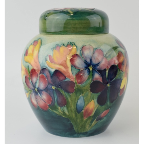 40 - Moorcroft spring flowers ginger jar, graduated green to blue ground, impressed marks and underglaze ... 