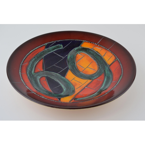 46 - Poole Pottery shallow bowl, signed by Anita Harris, 1/1, abstract design with the number '69', 26.5c... 