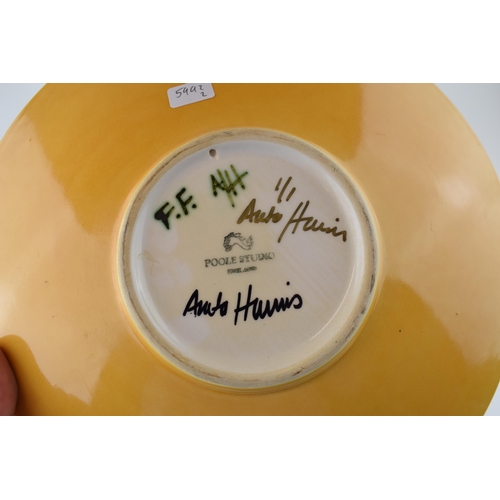 46 - Poole Pottery shallow bowl, signed by Anita Harris, 1/1, abstract design with the number '69', 26.5c... 