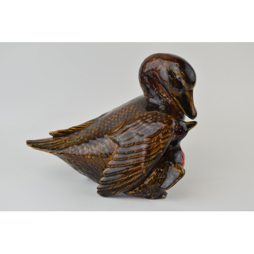 48 - Anita Harris trial stoneware animal figure of a duck and duckling, brown glaze, marked 'trial' signe... 