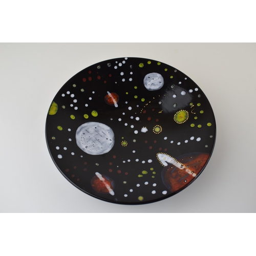 49 - Anita Harris Art Pottery shallow pedestal bowl, decorated with planets and galaxies, 24.5cm diameter... 