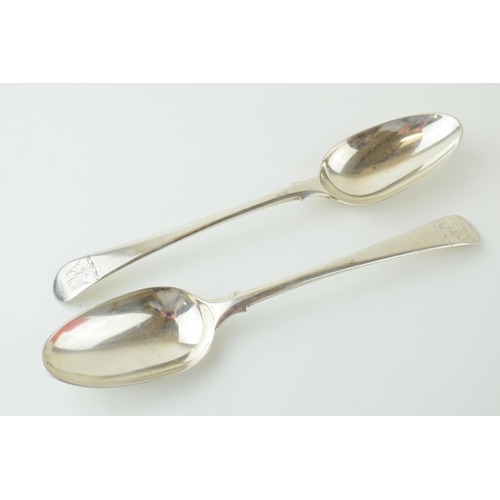 516 - A pair of silver tablespoons, London 1769, E Tookey, 138.3g (2), 22cm long.