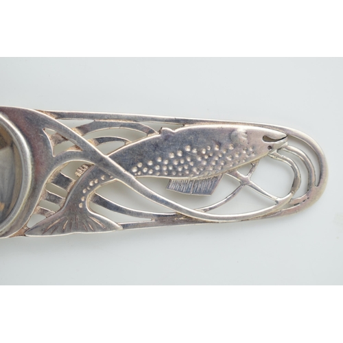 520 - Silver National Trust of Scotland caddy spoon, Edinburgh 1987, stylized fish, 14.3g.