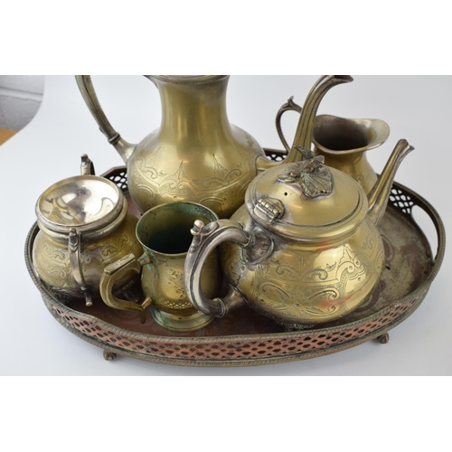 522 - A collection of silver-plated items to include tea and coffee pots, cream, sugar, tankard and tray. ... 