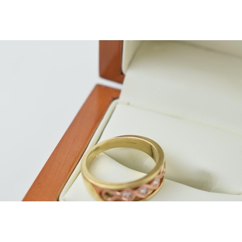 541 - 9ct gold ring, Clogau, set diamonds, ornate setting, boxed, size O/P, 4.9g.