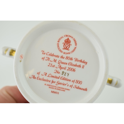 77 - Royal Crown Derby limited edition Windsor Castle Twin Handled Cup, 2006 to celebrate the 80th birthd... 