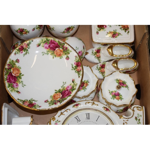 85 - A collection of Royal Albert 'Old Country Roses' novelty and miniature items to include clock, lidde... 