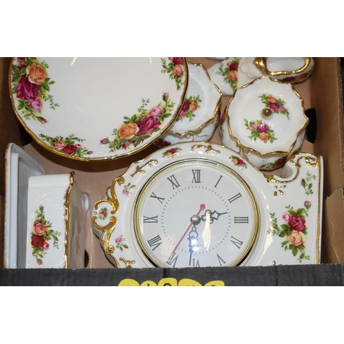 85 - A collection of Royal Albert 'Old Country Roses' novelty and miniature items to include clock, lidde... 