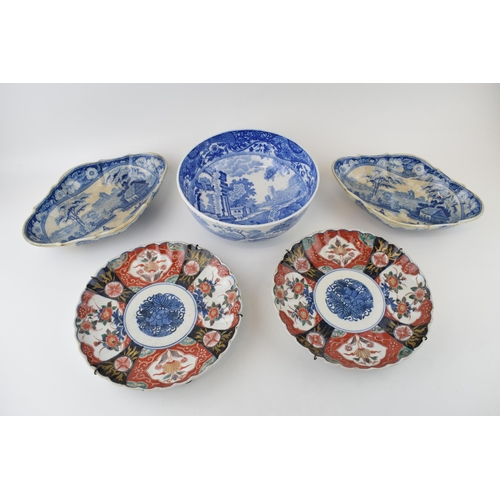 93A - Pottery to include a Copeland Spode's Italian fruit bowl, a pair of 19th century blue and white vege... 