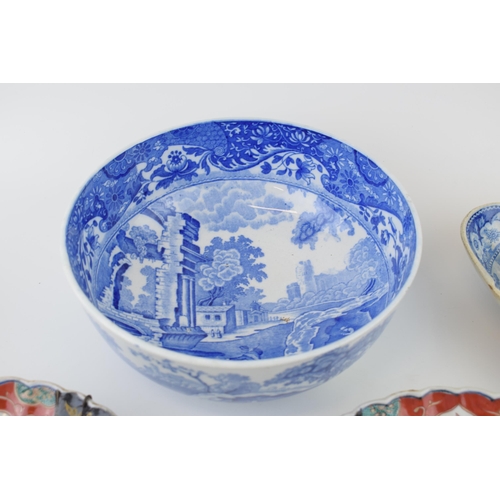 93A - Pottery to include a Copeland Spode's Italian fruit bowl, a pair of 19th century blue and white vege... 