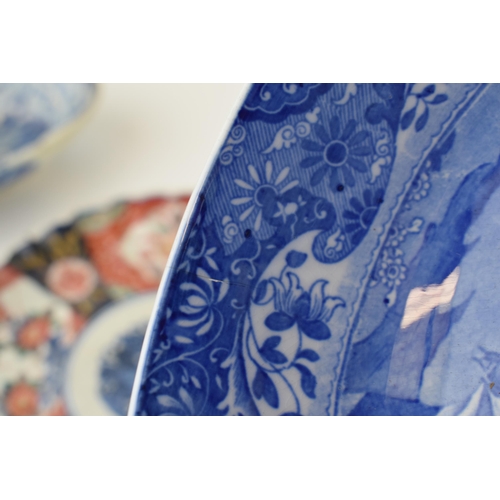 93A - Pottery to include a Copeland Spode's Italian fruit bowl, a pair of 19th century blue and white vege... 