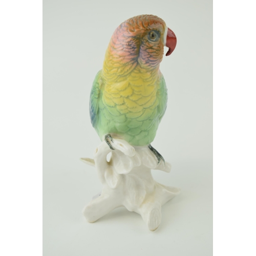 95 - Karl Ens figure of a Love Bird Parakeet on a branch. Height 15cm.