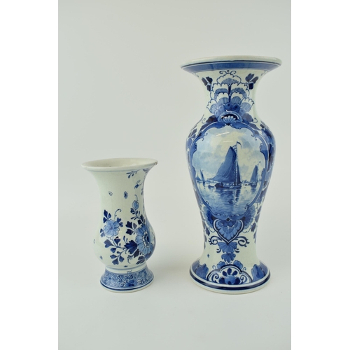 98 - Delft ware pottery vase together with a smaller Delft vase a/f. Height 25cm. (2)