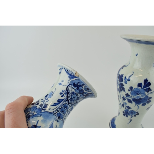 98 - Delft ware pottery vase together with a smaller Delft vase a/f. Height 25cm. (2)