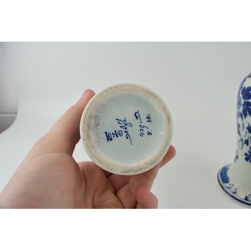 98 - Delft ware pottery vase together with a smaller Delft vase a/f. Height 25cm. (2)