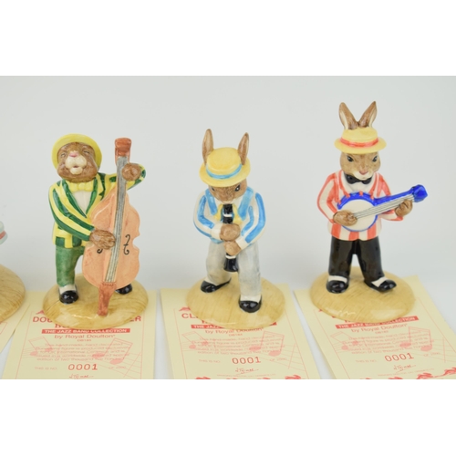 148 - Royal Doulton Bunnykins to include the Jazz Band Collection of DB184 Clarinet Player, DB185 Double B... 