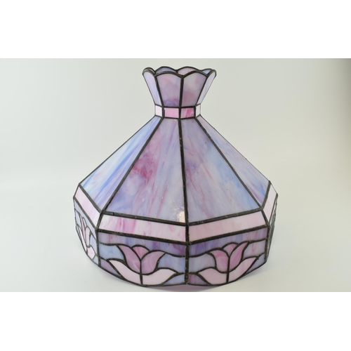 108 - Tiffany style large lamp shade in blue, pink and purple flowing colours, with lamp base fixture, 38c... 