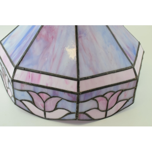 108 - Tiffany style large lamp shade in blue, pink and purple flowing colours, with lamp base fixture, 38c... 