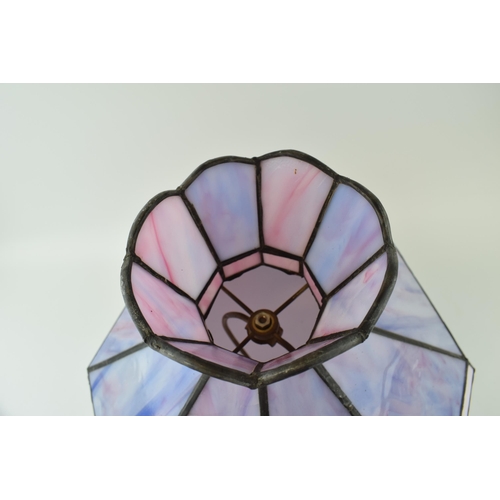 108 - Tiffany style large lamp shade in blue, pink and purple flowing colours, with lamp base fixture, 38c... 