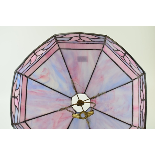 108 - Tiffany style large lamp shade in blue, pink and purple flowing colours, with lamp base fixture, 38c... 