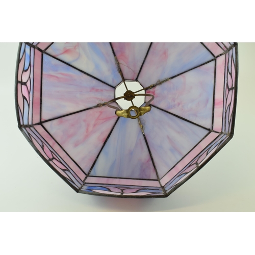 108 - Tiffany style large lamp shade in blue, pink and purple flowing colours, with lamp base fixture, 38c... 