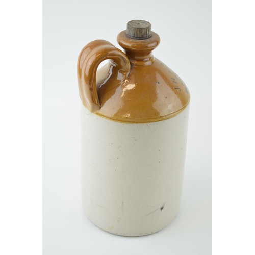 129 - Early to mid 20th century two tone stoneware flagon ' J H Jones & Sons Beverage Brewers', dated 1930... 