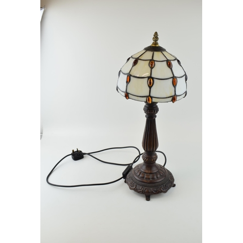 130 - Art Deco style metal lamp base with Tiffany style shade, 53cm tall, untested.