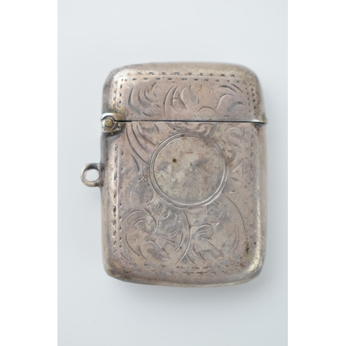 47 - Silver vesta case, vacant cartouche, 21.7g, Birmingham 1916.