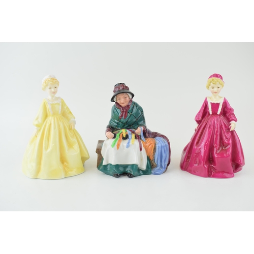 54 - Royal Doulton Silks and Ribbons HN2017 with two Royal Worcester Grandmothers Dress figures in varyin... 