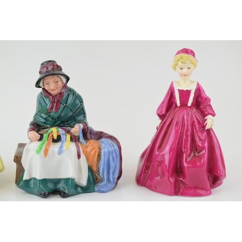 54 - Royal Doulton Silks and Ribbons HN2017 with two Royal Worcester Grandmothers Dress figures in varyin... 