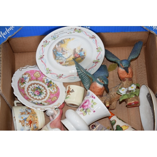 57 - Mixed pottery to include a Royal Copenhagen Christmas plate, Doulton Bunnykins, glass paperweights a... 