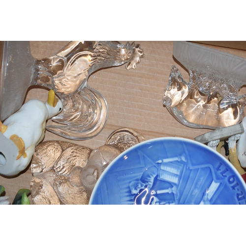 57 - Mixed pottery to include a Royal Copenhagen Christmas plate, Doulton Bunnykins, glass paperweights a... 