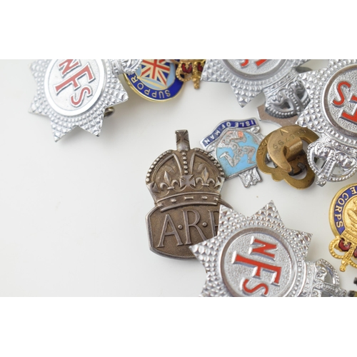 91 - A collection of vintage enamel badges to include NFS, British Legion Civil Defence Corps and other s... 