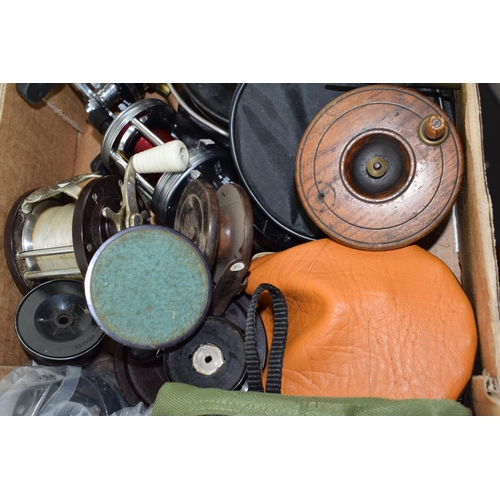 121 - A collection of fishing reels to include vintage and modern examples. (Qty)