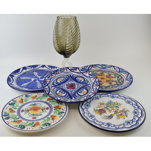 159 - A collection of ceramics to include Spanish pottery hand painted plates and cake stands together wit... 