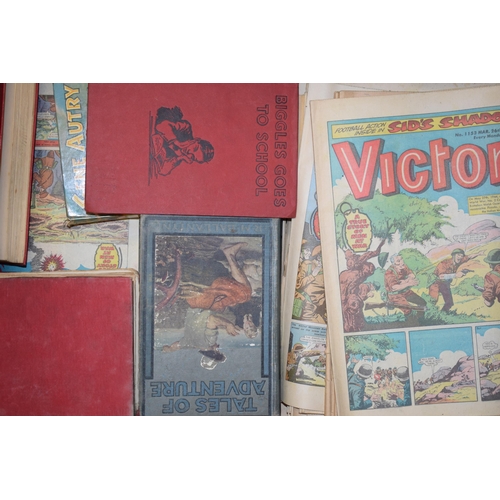 173 - A large quantity of vintage 'Victor' magazines together with some vintage books to include 'Biggles'... 