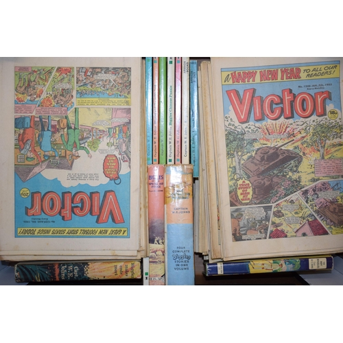 174 - A large quantity of vintage 'Victor' magazines together with some vintage books to include 'Biggles'... 