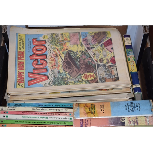 174 - A large quantity of vintage 'Victor' magazines together with some vintage books to include 'Biggles'... 