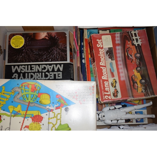 180 - A mixed collection of vintage toys and board games to include, '2 Lane Road Racing Set', 'Chad Valle... 