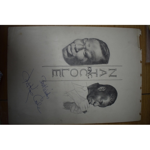 199 - A Nat King Cole original artwork in pencil signed by Nat King Cole together with a programme and two... 