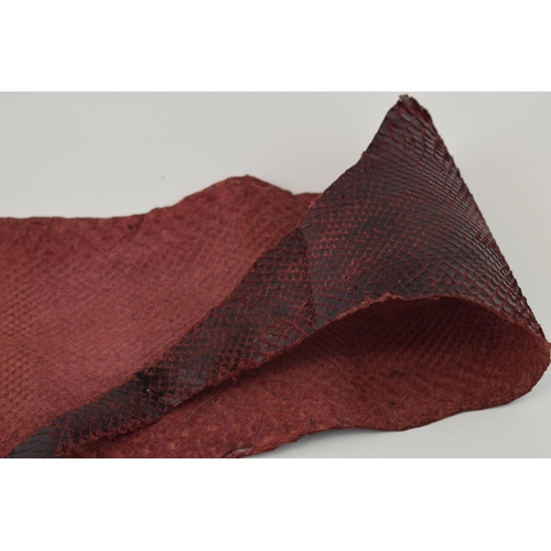 203 - A snake skin dyed maroon suitable for crafting or leatherwork. Section has been cut out. Length 267c... 