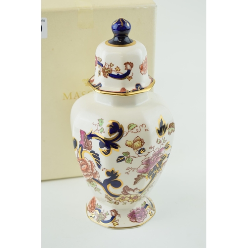 209 - Boxed Masons Blue Mandalay ginger jar, 23cm tall.