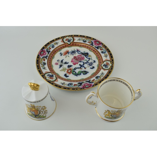 250 - Two Aynsley commemorative ware items together with a hand painted Copeland cabinet plate. (3)