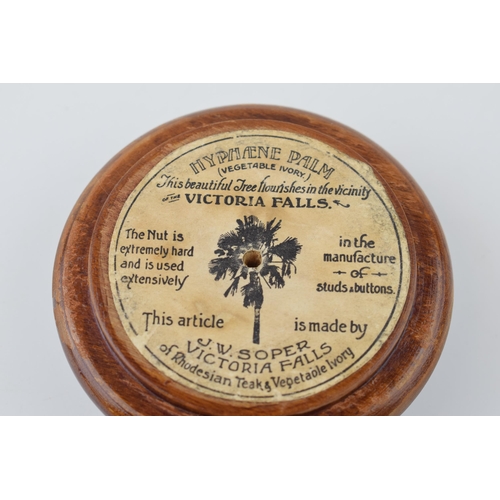 256 - Edwardian period souvenir from Victoria Falls by J.W. Soper, the turned Rhodesian teak bowl with veg... 