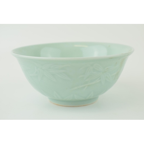 259 - Chinese CELADON BOWL, blue seal mark to underside.  15cm wide x 6.5cm high appx.