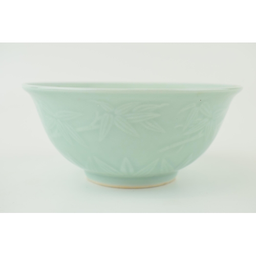 259 - Chinese CELADON BOWL, blue seal mark to underside.  15cm wide x 6.5cm high appx.