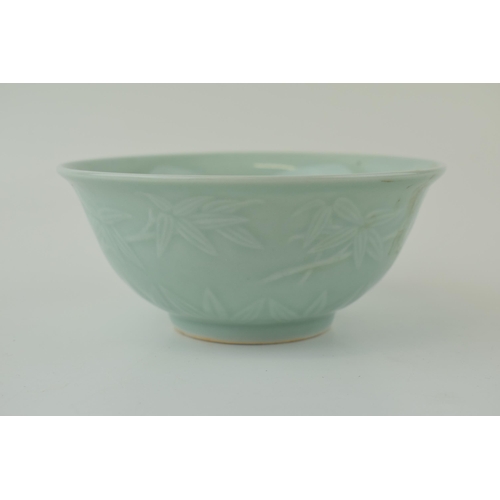 259 - Chinese CELADON BOWL, blue seal mark to underside.  15cm wide x 6.5cm high appx.