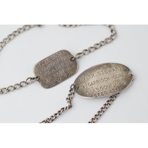 261 - Two silver WW1 era ID bracelets, Mrs. R. Stewart, 9 Garrioch Quadrant, Glasgow. N.W SFEQ 85/2 togeth... 