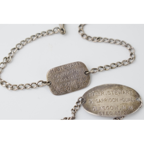 261 - Two silver WW1 era ID bracelets, Mrs. R. Stewart, 9 Garrioch Quadrant, Glasgow. N.W SFEQ 85/2 togeth... 